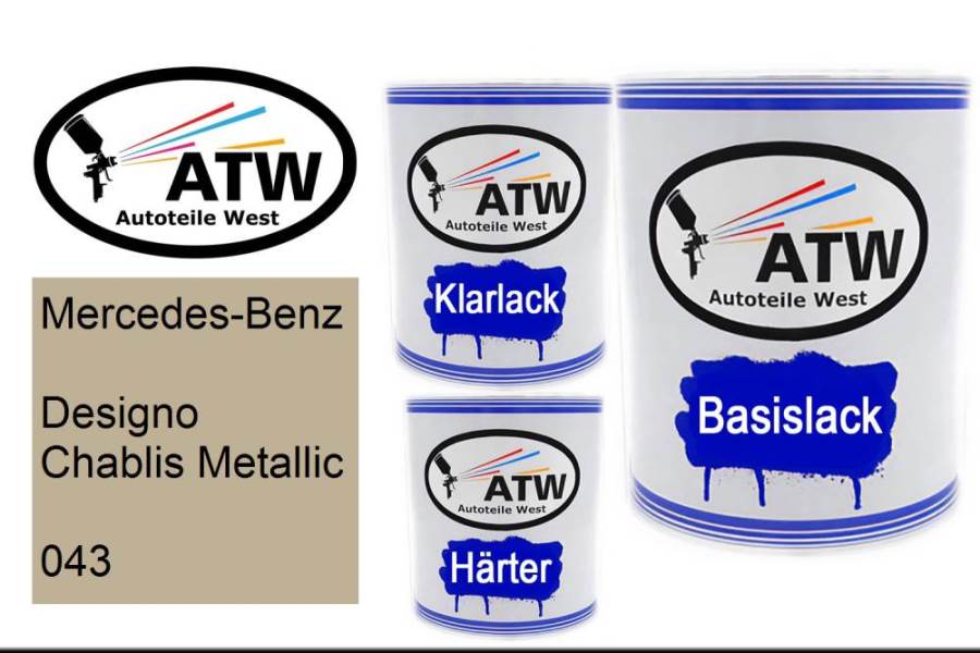 Mercedes-Benz, Designo Chablis Metallic, 043: 1L Lackdose + 1L Klarlack + 500ml Härter - Set, von ATW Autoteile West.